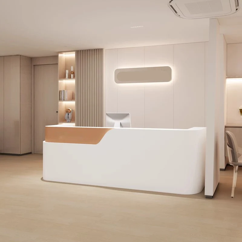 

&c Customized Design Information Counter Standard Shape Front Desk White Reception Desk for Salon