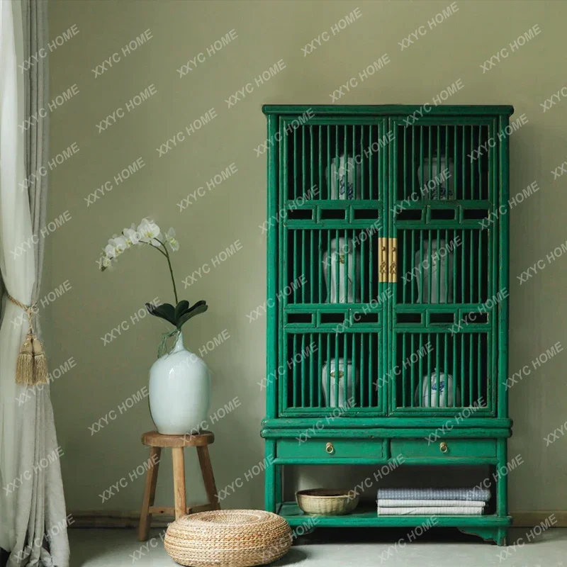 XXRetro solid wood dining side cabinet Chinese pine multi-functional floor locker display bookshelf
