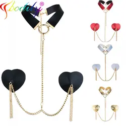 Cubierta de pezón con cadena de Metal con gargantilla, pezones reutilizables, Bondage para mujer, Collar, cadena corporal, juguetes de juegos sexuales