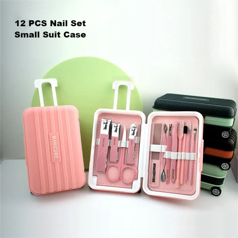 12Pcs Set Creative Luggage Design Nail Clippers Manicure Pedicure Set Nail Cutter Tool Kit Fingernail Suit Manicure Pedicure