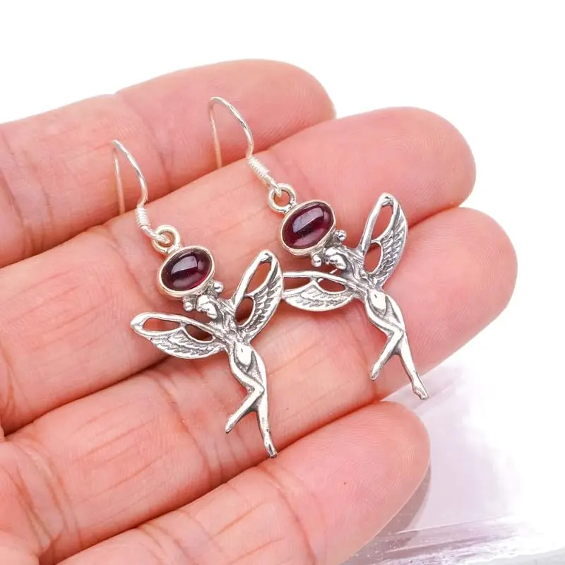 StarGems Natural Amethyst&Fariy Handmade 925 Sterling Silver Earrings 1 3/4