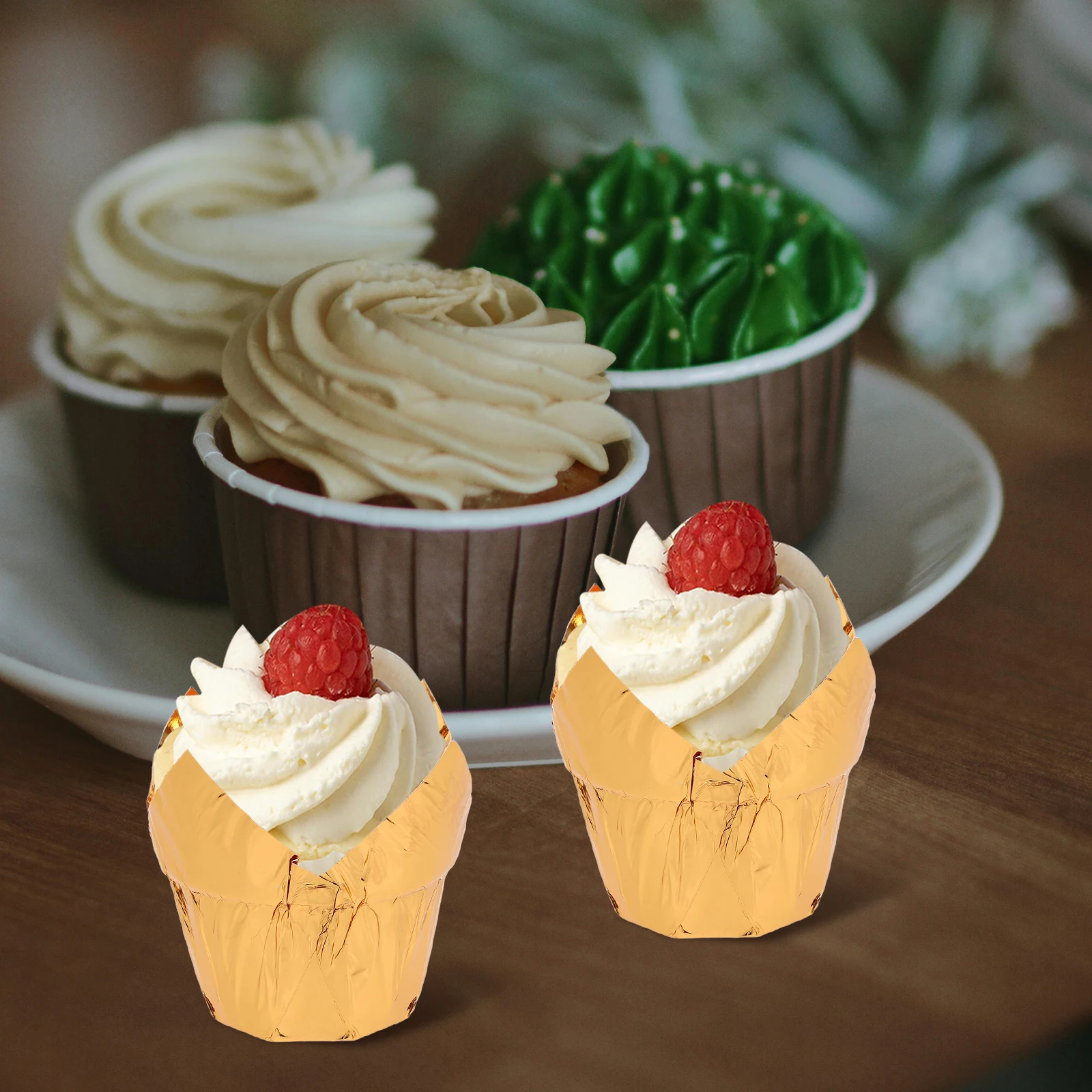 

50 Pcs Baking Cup Cake Paper Cupcake Liners for Dome Cups Aluminum Foil Wrappers
