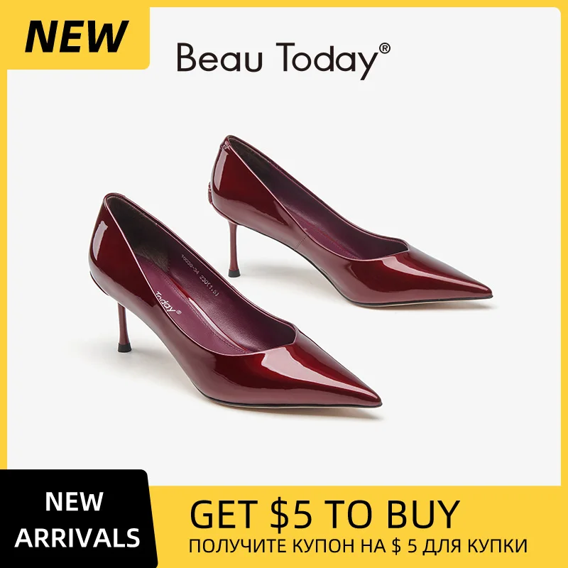 

BEAUTODAY Сексуальные женские туфли-лодочки из натуральной коровьей кожи, однотонные, с острым носком, элегантные туфли-лодочки на шпильке для вечеринок, женская обувь ручной работы 16038