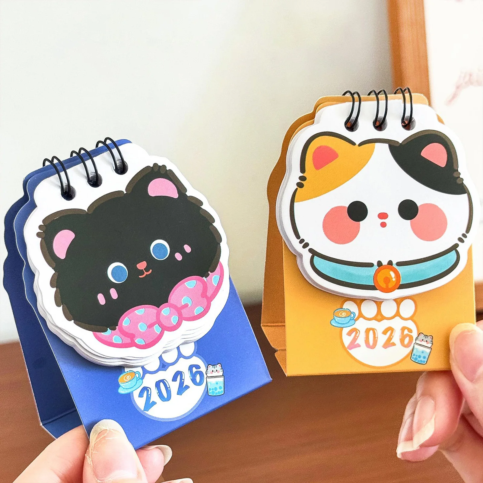 2026 Mini Desk Calendar Simple Cartoon Style English Desktop Calendar Cute Kitten Themed Schedule Planner Gifts for Students