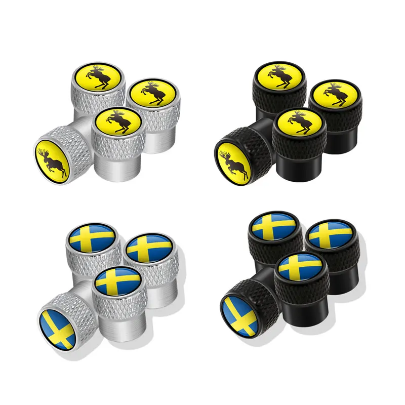 4Pcs Moose Deer Logo Swedish Flag Badge Car Metal Wheel Tire Air Valve Core Caps Dust Proof Cover For Volvo V40 XC40 XC60 XC90