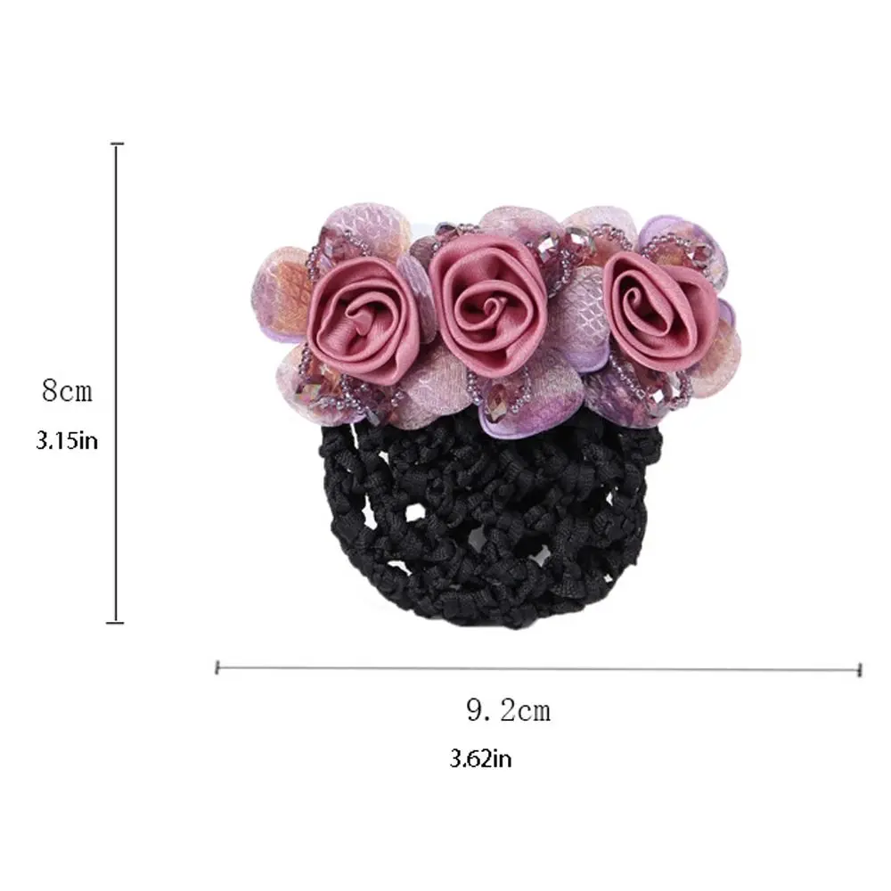 Elegant Roses Hairclip with Net Hair Bun Cover Bun Snood Women Hairgrips Flight Attendant Nurses Barrettes Hair Accessories