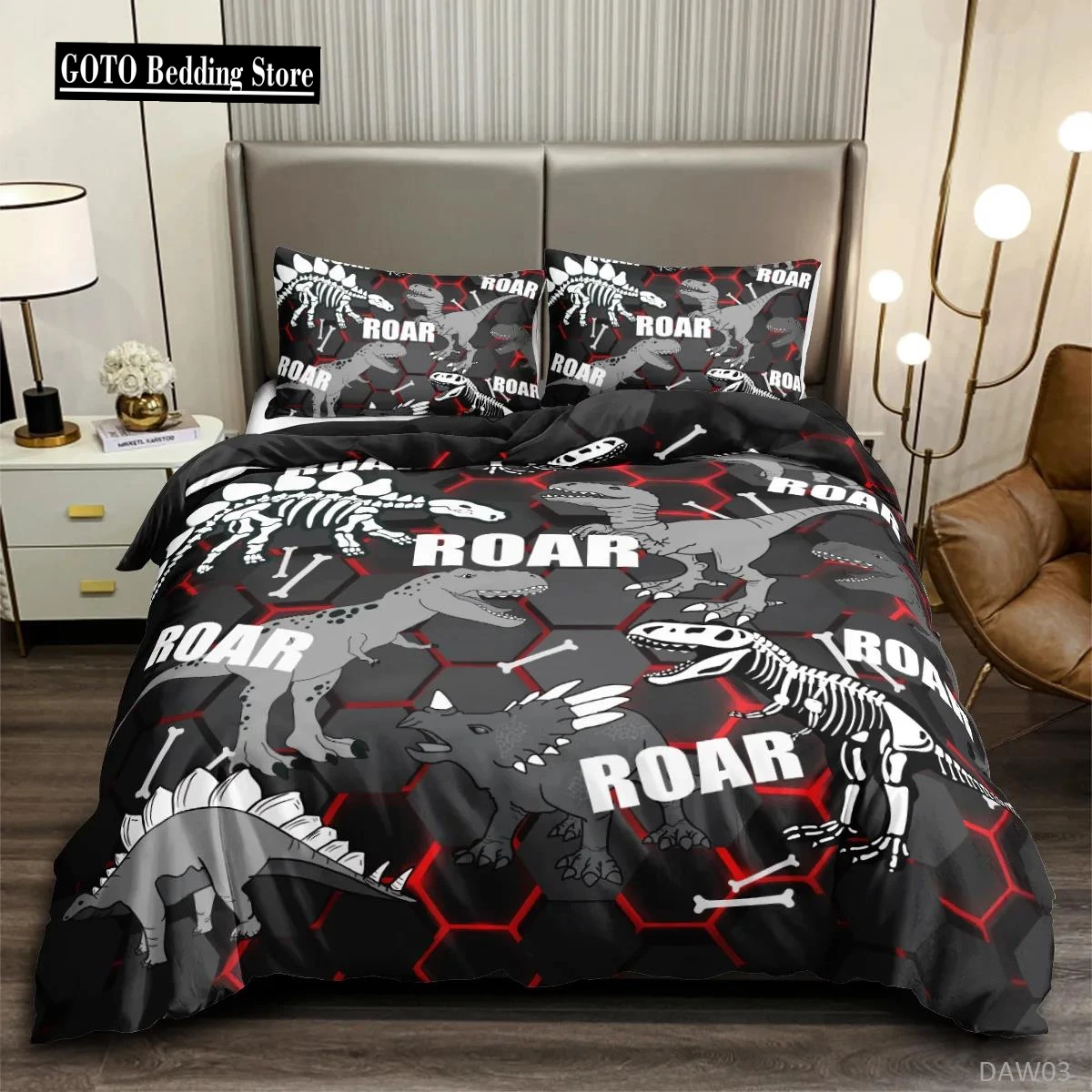 

Roar Dinosaur Skeleton Bedding Twin for Boys Teen Kids Jurassic Duvet Cover Set Super Soft Microfiber Home Decor Birthday Gift