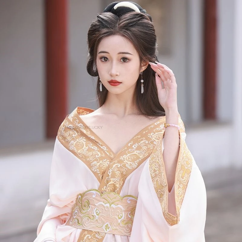 

Chinese Traditional Retro Style Hanfu Female Qin Dynasty Ancient Style Women Clothes Robe Embroidery Cross Collar Hanfu