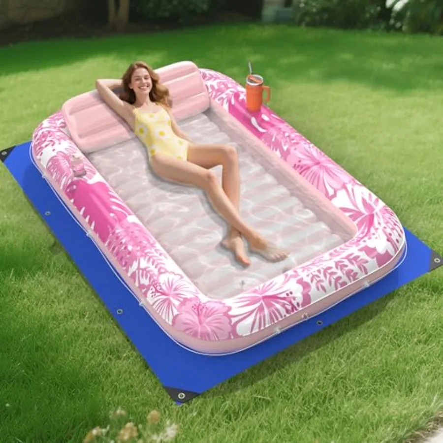 

Inflatable Tanning Pool Lounger Float with Protection Tarp 85" x 57" Pool Floats Adult with Pillow 6 in 1 Suntan Tub Raft Float