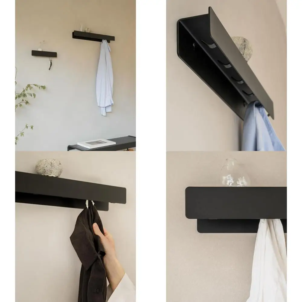 

Modern Metal Wall Coat Rack 'Kian' with Concealed Hooks & Shelf | Heavy Duty Black Entryway Hanger