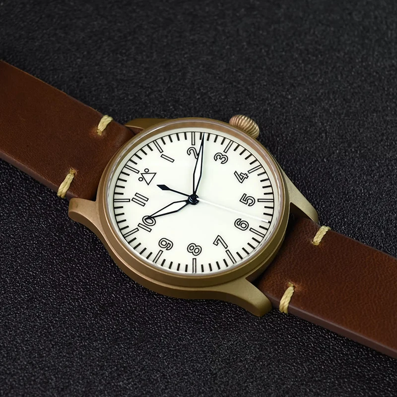 Hruodland F021 Bronze Pilot Watch Automatic PT5000 Mechanical Movement Sapphire Crystal 10Bar Waterproof 40mm Dress Wristwatch