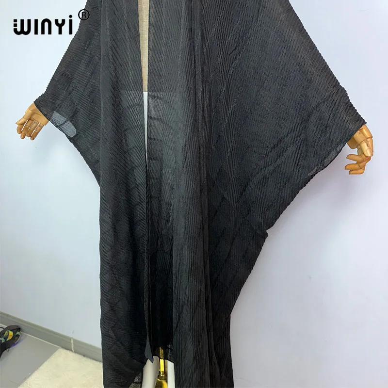 Płaszcz WINYI na Bliskim Wschodzie moda muzułmańska Kaftan kimono maxi szaty Streetwear otwierana Abaya bawełniane uczucie sukienka plisowana