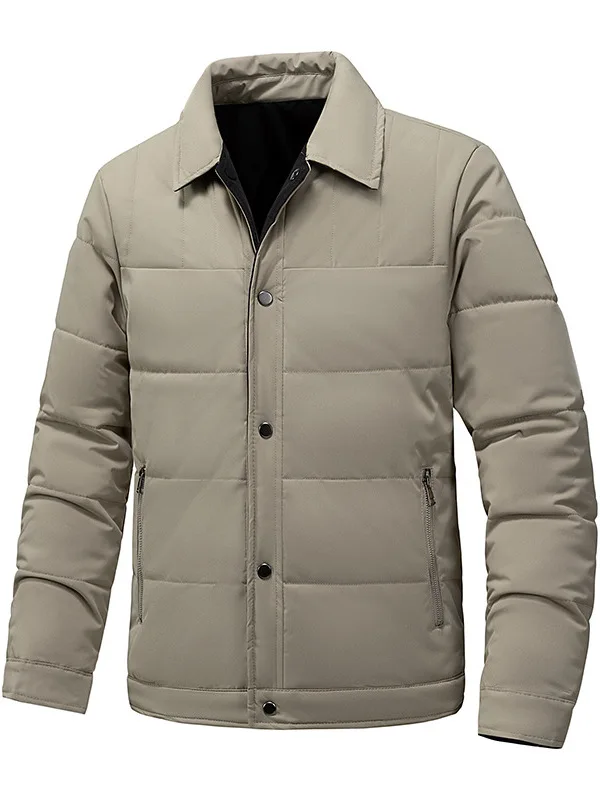 

Thermal Protective Cotton Jaet Lightweight Warmth Collar Flip Urban Faion Thiened Stand Length Button Pure Color