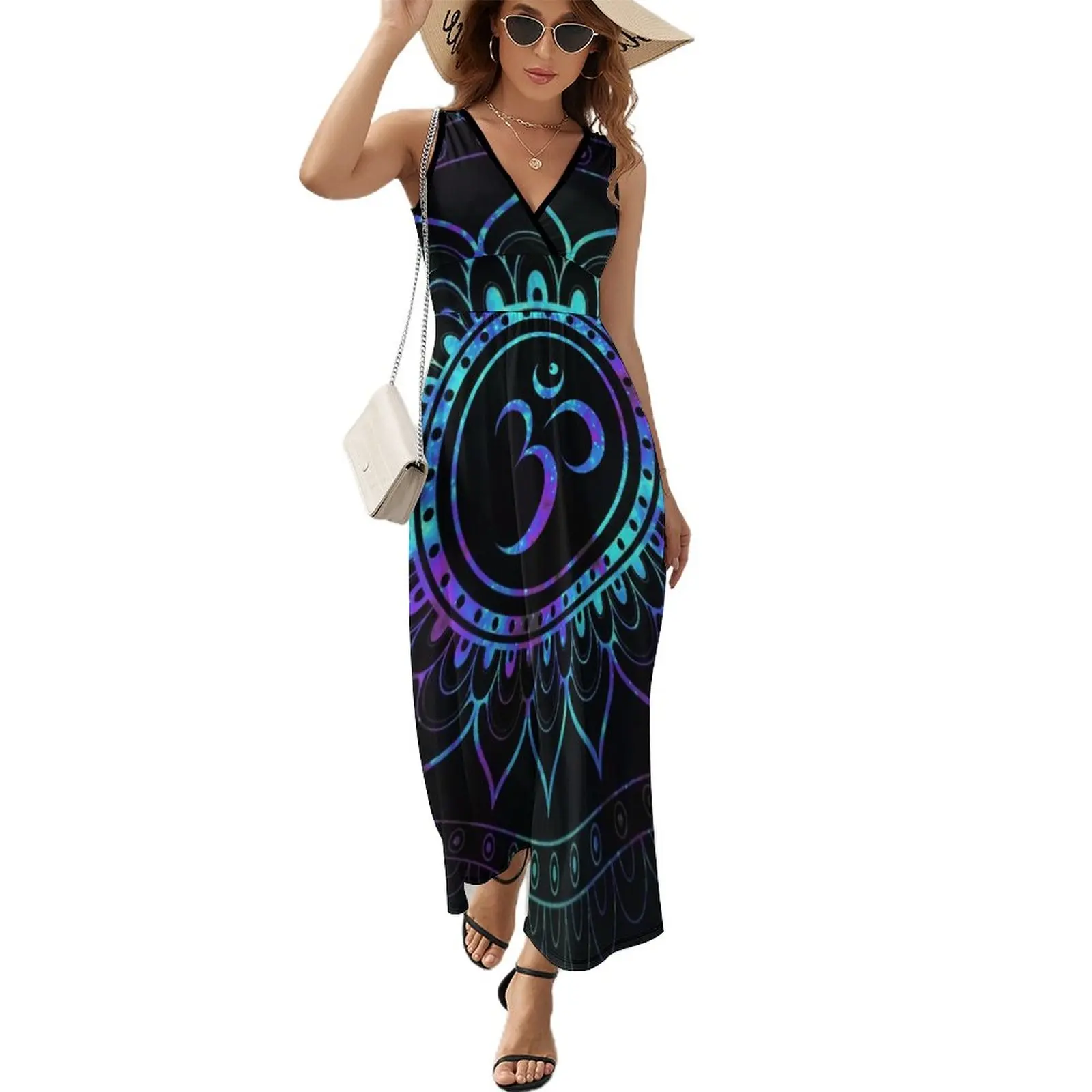 

Om Mandala: Purple Teal Blue Galaxy Sleeveless Dress Bridesmaid dress woman birthday dress luxury dress