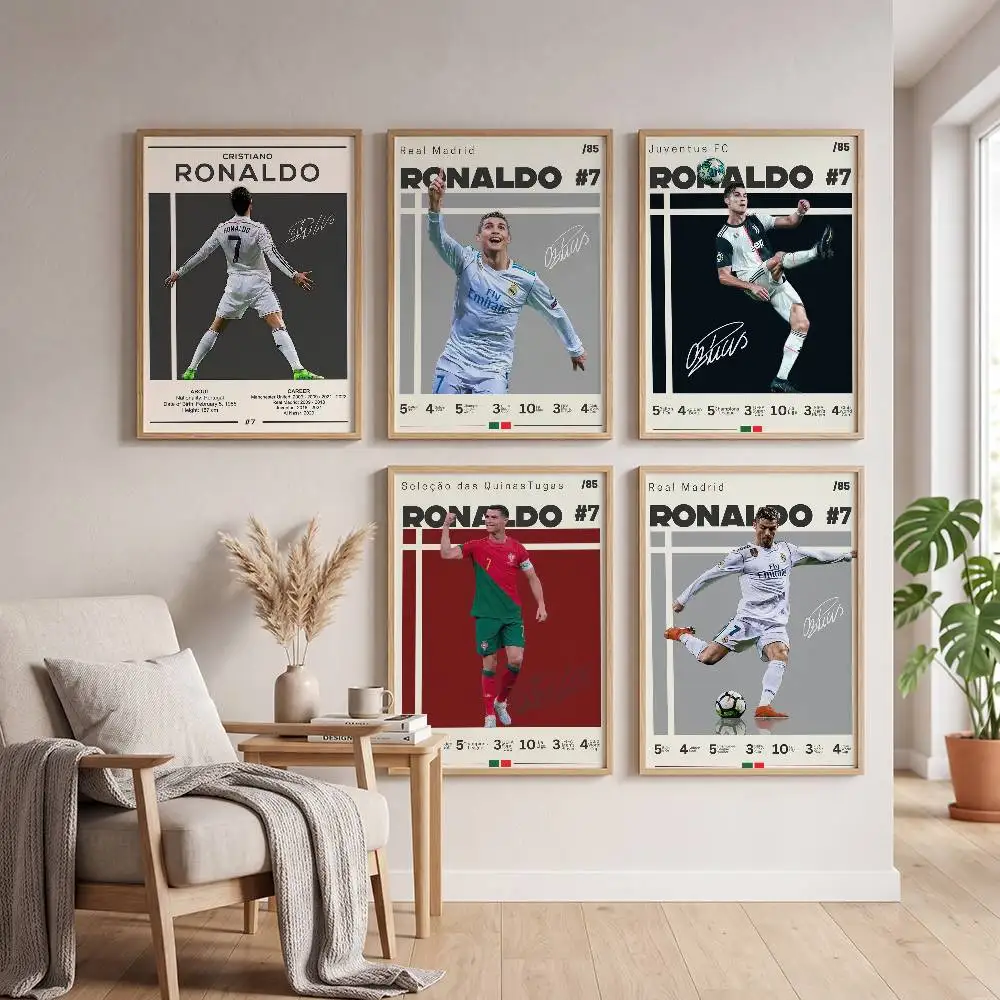 Portugal Super Football Star C-CR7 Anime Poster Self-adhesive Art Waterproof Paper Sticker Coffee House Bar Room Wall Decor