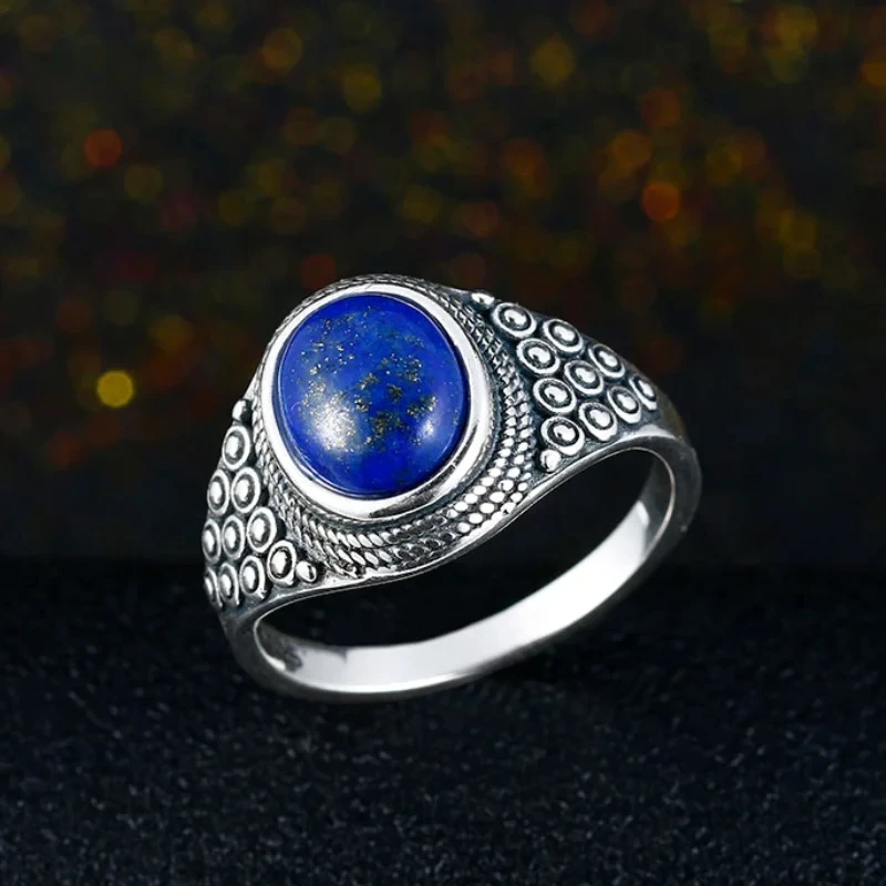 

Vintage 8X10MM Lapis Rings 925 Sterling Silver Ring for Women Fine Jewelry Wedding Anniversary Party Gifts Luxury Accessories