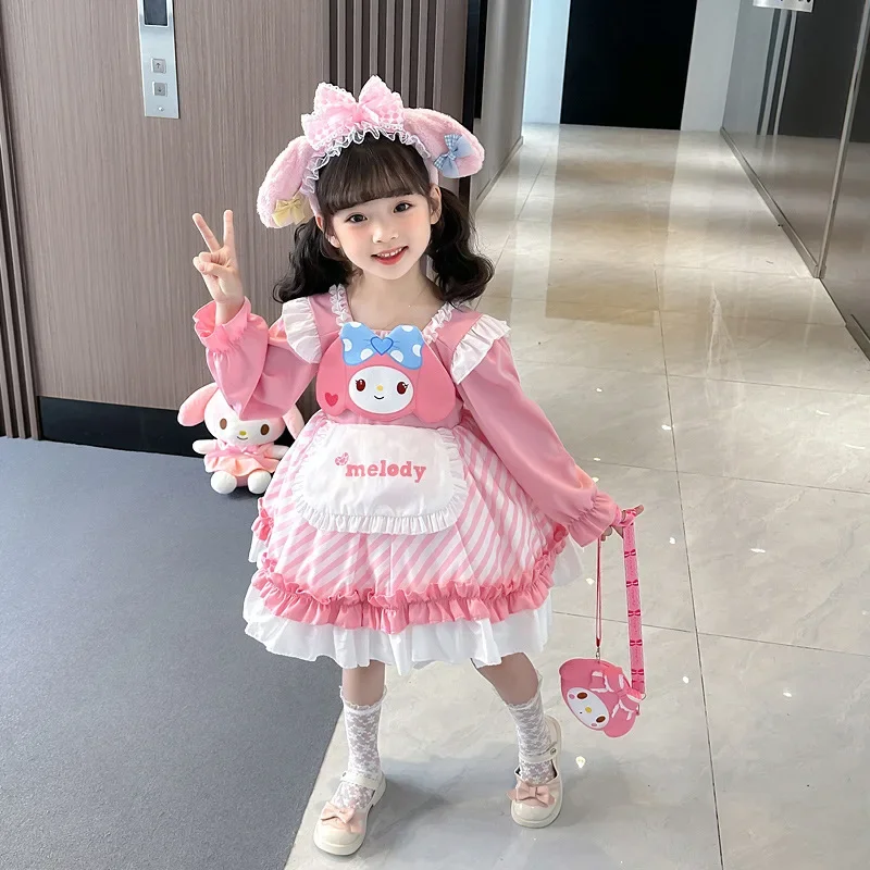 

New Sanrio Cosplay Melody Pink Lolita Princess Dress Summer Children'S Costume Dress Puffy Skirt Suit Cute Girl Birthday Gift