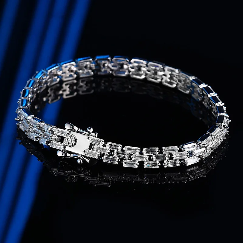 

Luxury Solid Platinum PT950 Women's Moissanite Full Diamond Bracelet Women's Tennis Chain Ladder Single Row Diamond Bracelet