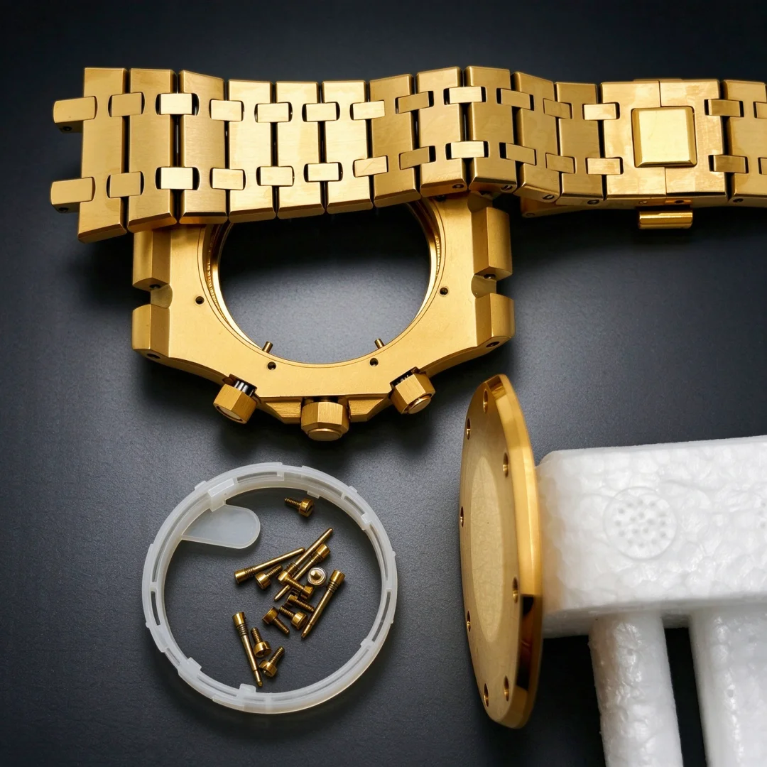 41mm Rose Gold Black Watch Men Chronograph Stainless Steel Case Strap for Japan Vk63 Quartz Movement Modified Accessory No Logo
