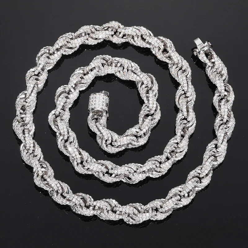 925 Silver & 14k Gold Custom Necklace 6mm/12mm/13mm VVS D Color Hand Set Iced Moissanite Prong Hip Hop Cuban Link Chain