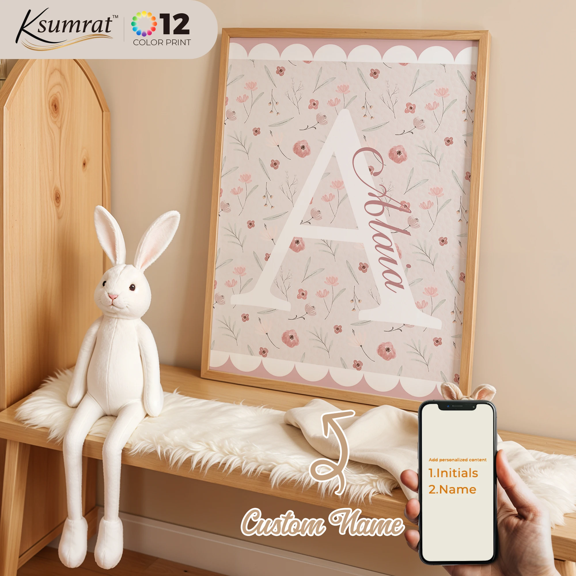 

Modern Personalized Name Custom Cute Pink Flowers Wall Art Print Canvas Painting Poster Picture For Kids Room Home Decor