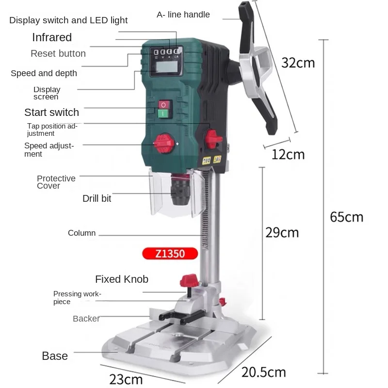 Imagem -02 - Display Digital Elétrica Carpintaria Bench Drill Machine Tool Posicionamento Infravermelho Velocidade Ajustável Z950 Z1350 Z1390