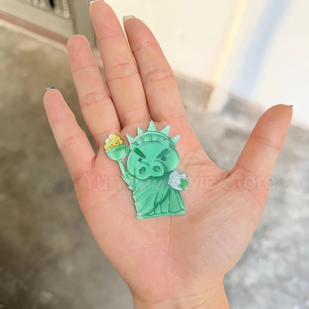 Lustiger Acryl-Kühlschrankmagnet mit Crayon Shin-chan Butadzuraemon und der Freiheitsstatue als Motiv, magnetischer Aufkleber zur Kühlschrankdekoration – Detail 9