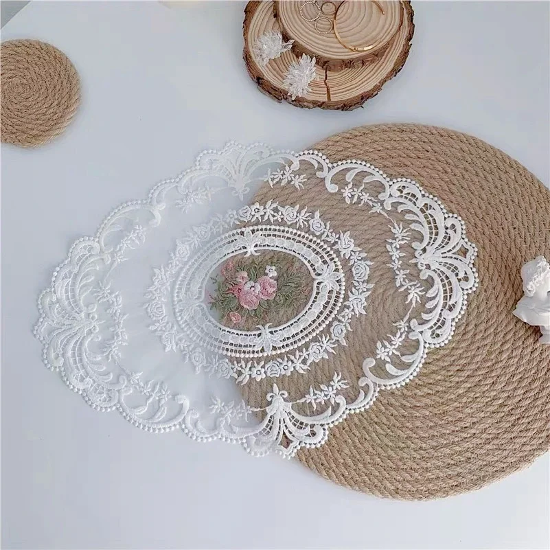 

Vintage Lace Coaster Table Cloth Lace Tablecloth Embroidery Placemat Cabinet Furniture Decoration Background Photo Props