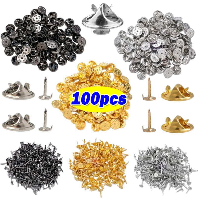 100pc Metal Locking Pin Back Brooch Badge Holder Lapel Base For DIY Jewellery Material Making Supply Craft Accessories Handmade