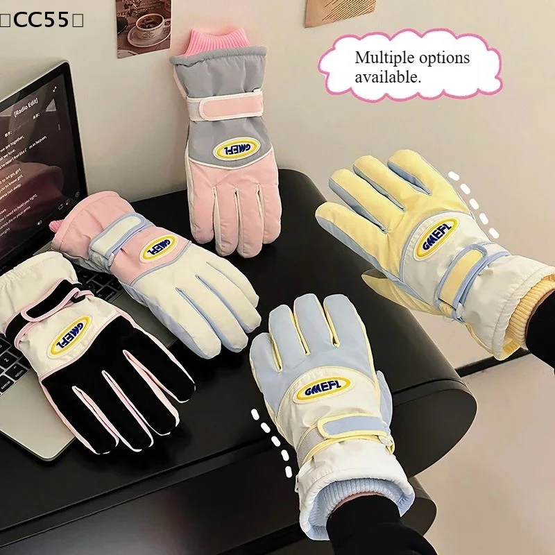 

らCC55 pratiqueWinter Пара лыжных перчаток Утолщенные термоперчатки Регулируемые закрывающие Нескользящие перчатки для сенсорного экрана Водонепроницаемые Морозостойкие