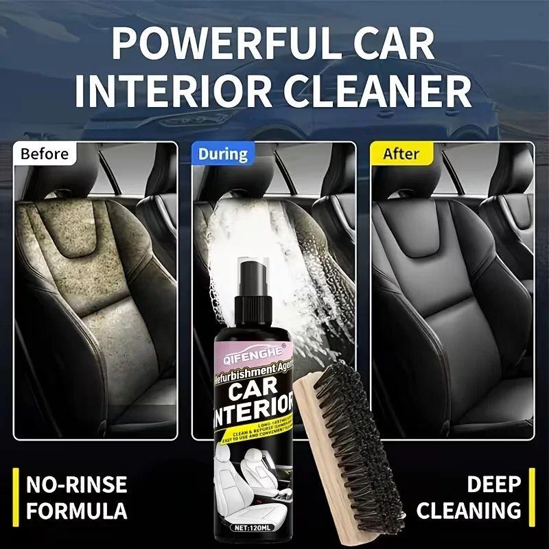 Car Interior Cleaner & Restorer Spray by QIFENGHE (120ml + Sponge Included)