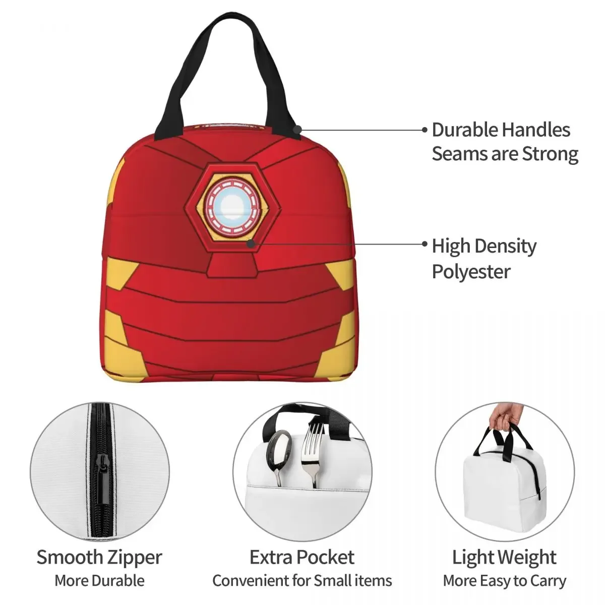 Iron Man Glowing ARC Reactor Sherpa Insulated Lunch Bag Thermal Bag Lunch Container Large Tote Lunch Box Food Bag Work Travel