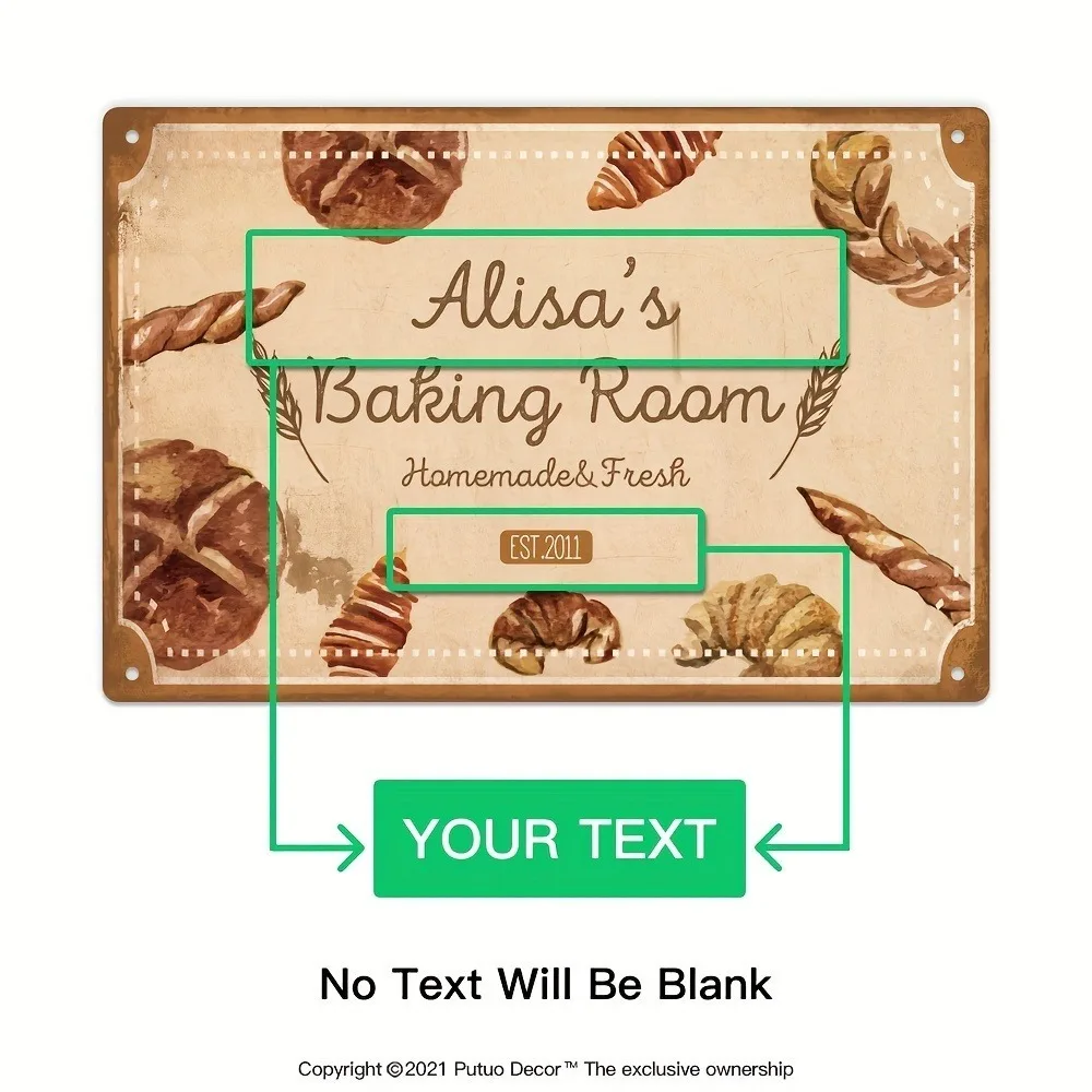 CIFbuy Custom Text Rectangle Metal Sign,Vintage Baking Room Wall Decor (Only For Decoration)