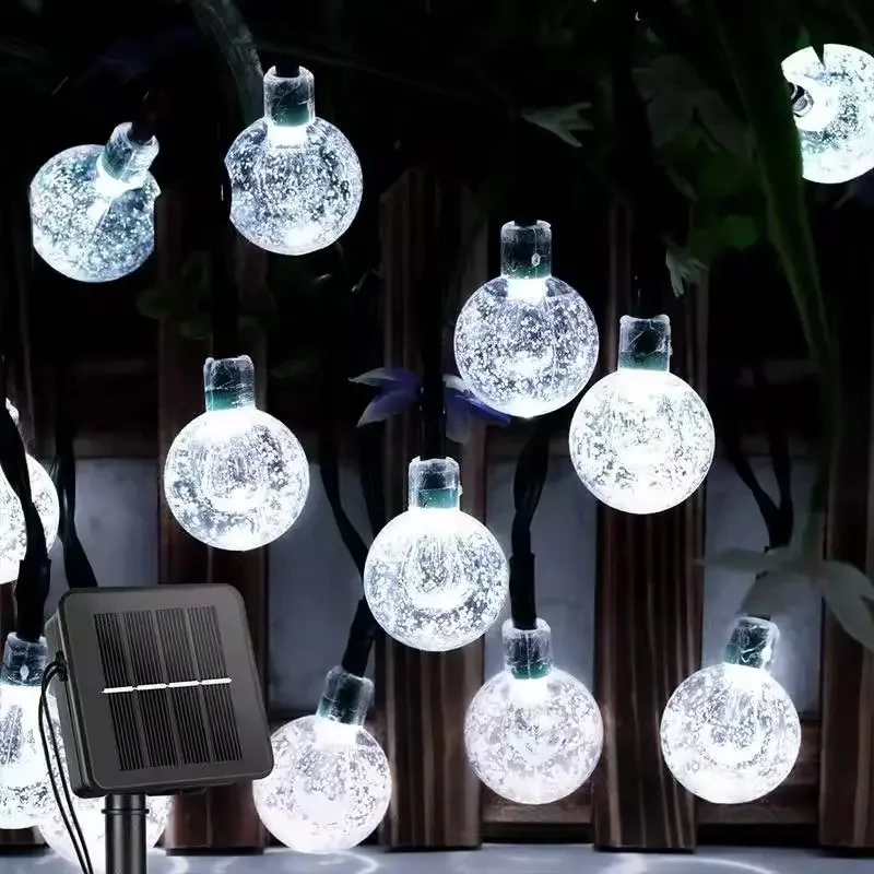 New 50LEDS 10M White Solar Lamp Crystal Ball LED String Lights Waterproof Fairy Garland For Outdoor Garden Xmas Wedding
