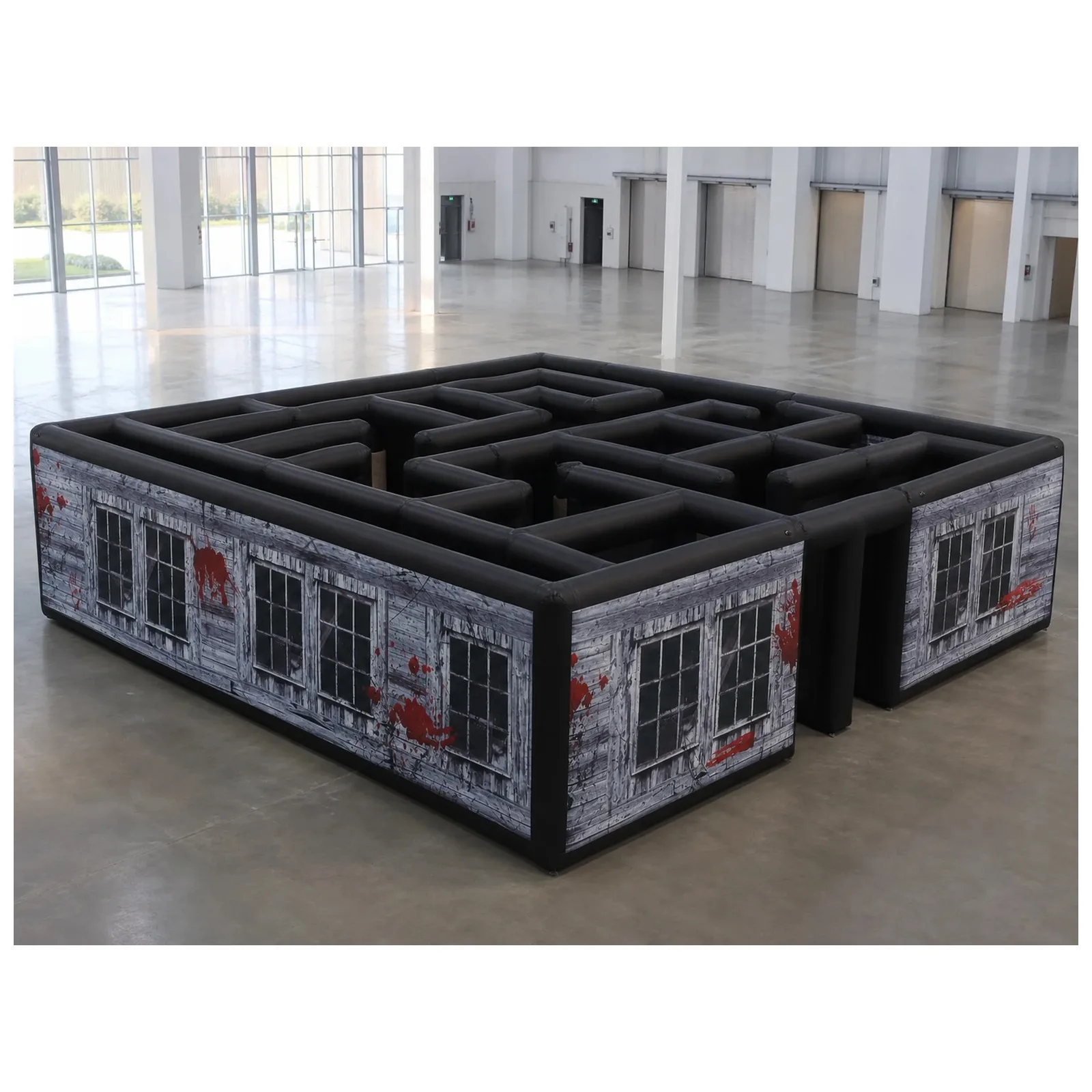 Commercial Gray Blood Window Inflatable Haunted Maze 9x9x2m Corner Entry Open Top