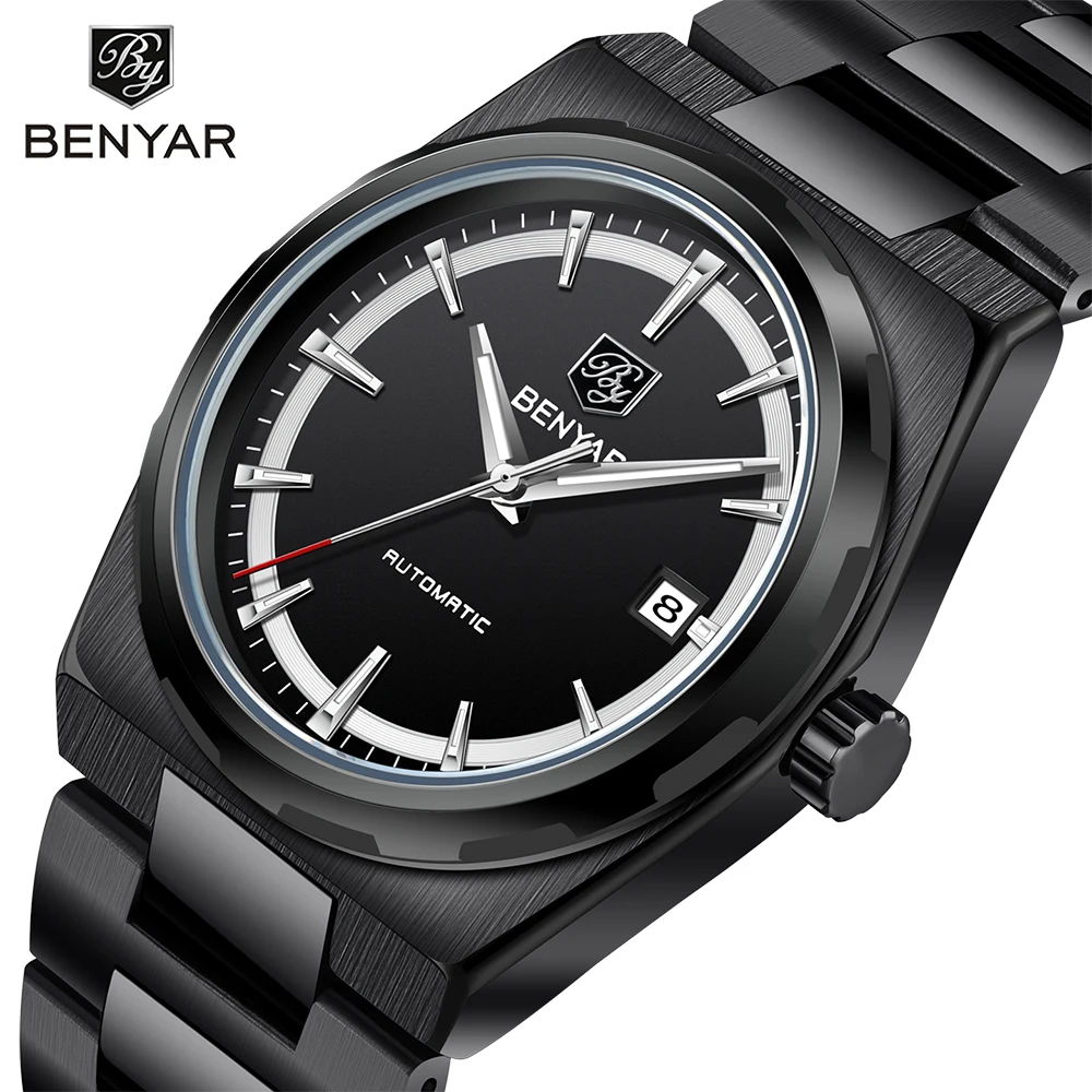 

BENYAR BY5203 Mechanical Wristwatch Luxury Brand Stainless Steel Watches Fashionable with Calendar Watch for Men