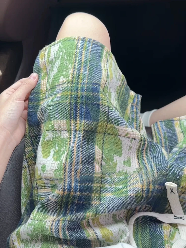 

Avocado een Tie Dye Plaid Men's Summer Vintage American Casual Knee-Length Five-Quarter Pants Loose Straight Leg Polyester ...