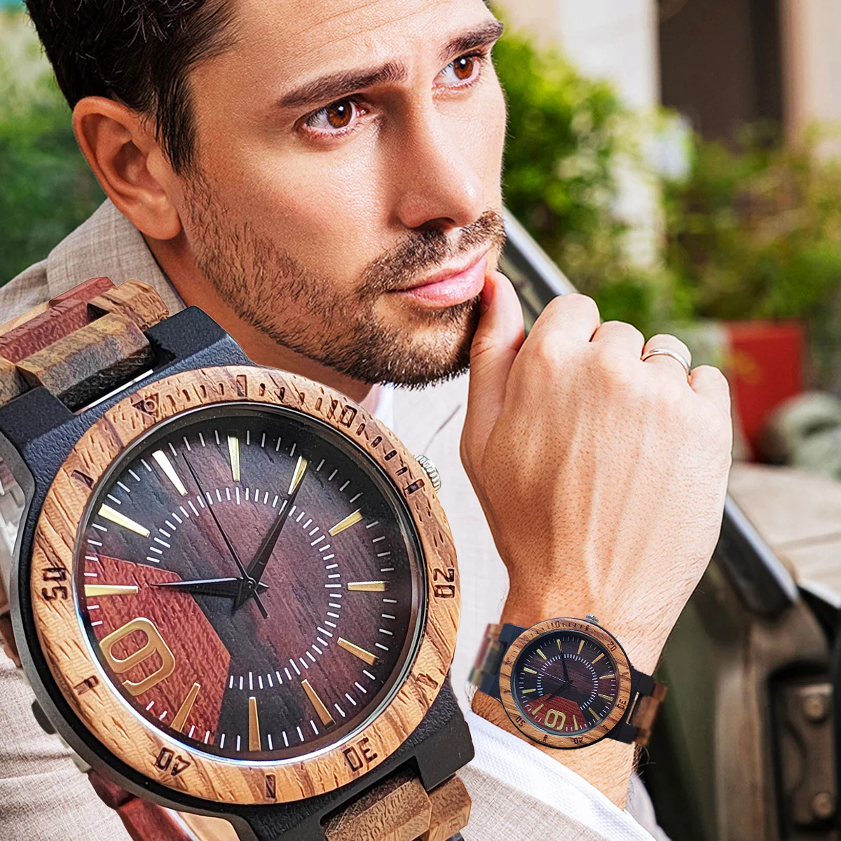 Colored Wooden Watch Man Fashion Luxury Clock Men\'s Quartz Wood Wrist Watches Personalized Anniversary Gift Husband reloj madera