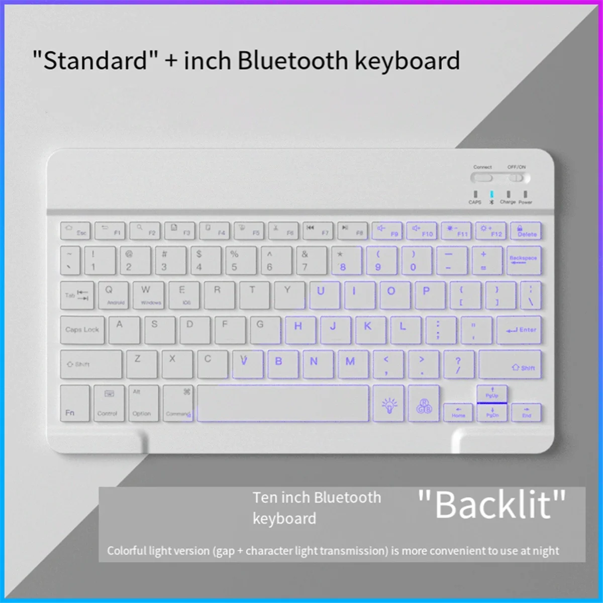 10inch Backlit Keyboard Bluetooth Protable Mini Mute Keyboard for Cell Phones Tablets and Laptops Wireless Keyboard B