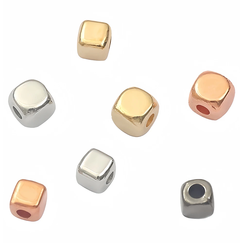 100-200pcs 3-4mm Cube Square Loose Spacer Solid Brass Beads Seed Beads for DIY Jewelry Making Bracelets Necklace Accessories