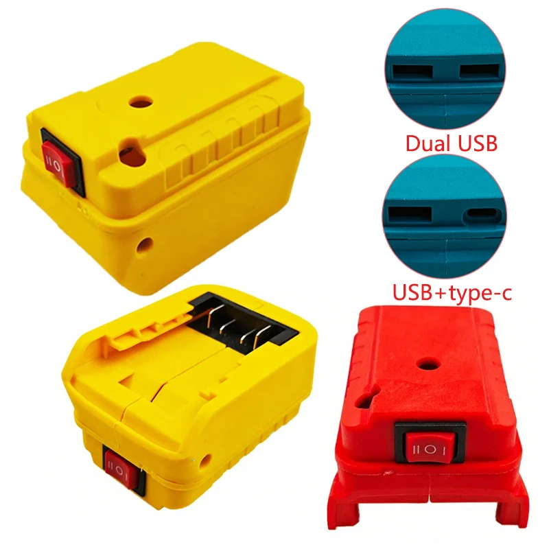 

Адаптер питания для литий-ионного аккумулятора Makita/Dewalt/Milwaukee 18 В с двойным USB/USB + зарядное устройство Power Bank Type-c