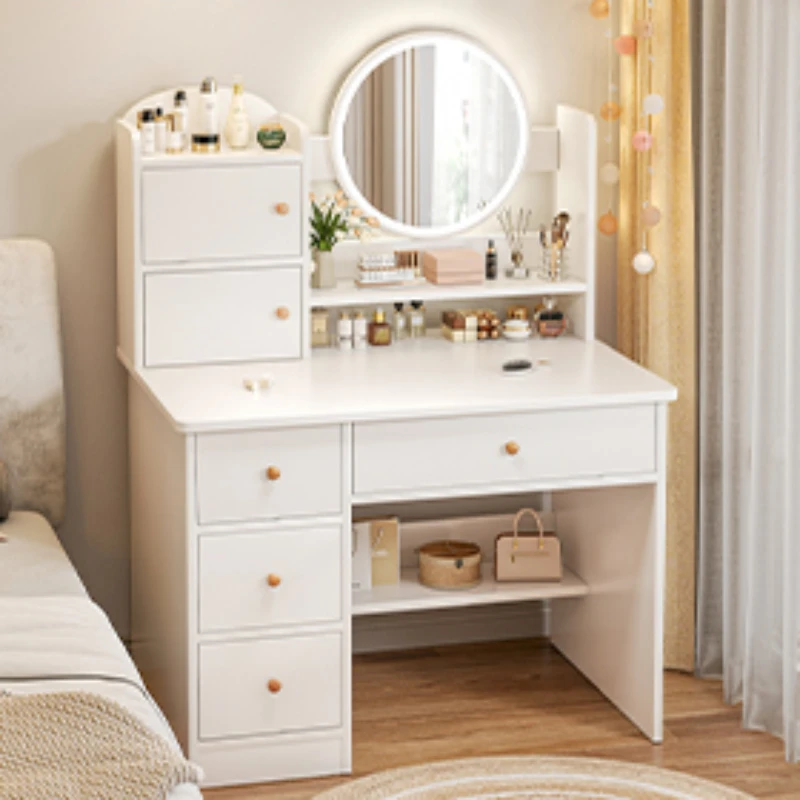 White Cabinet Desk Storage Mirror Modern Dressing Bedroom Vanity Tables Set Make Up Tavolino Da Trucco Console Furniture