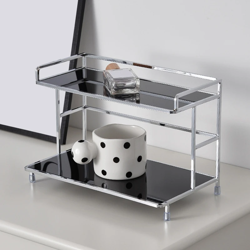 Metal Desktop Layered Storage Rack, Double-Layer Desk Storage Rack,Cup Storage Rack, Bathroom Cosmetics Storage Rack-AD23