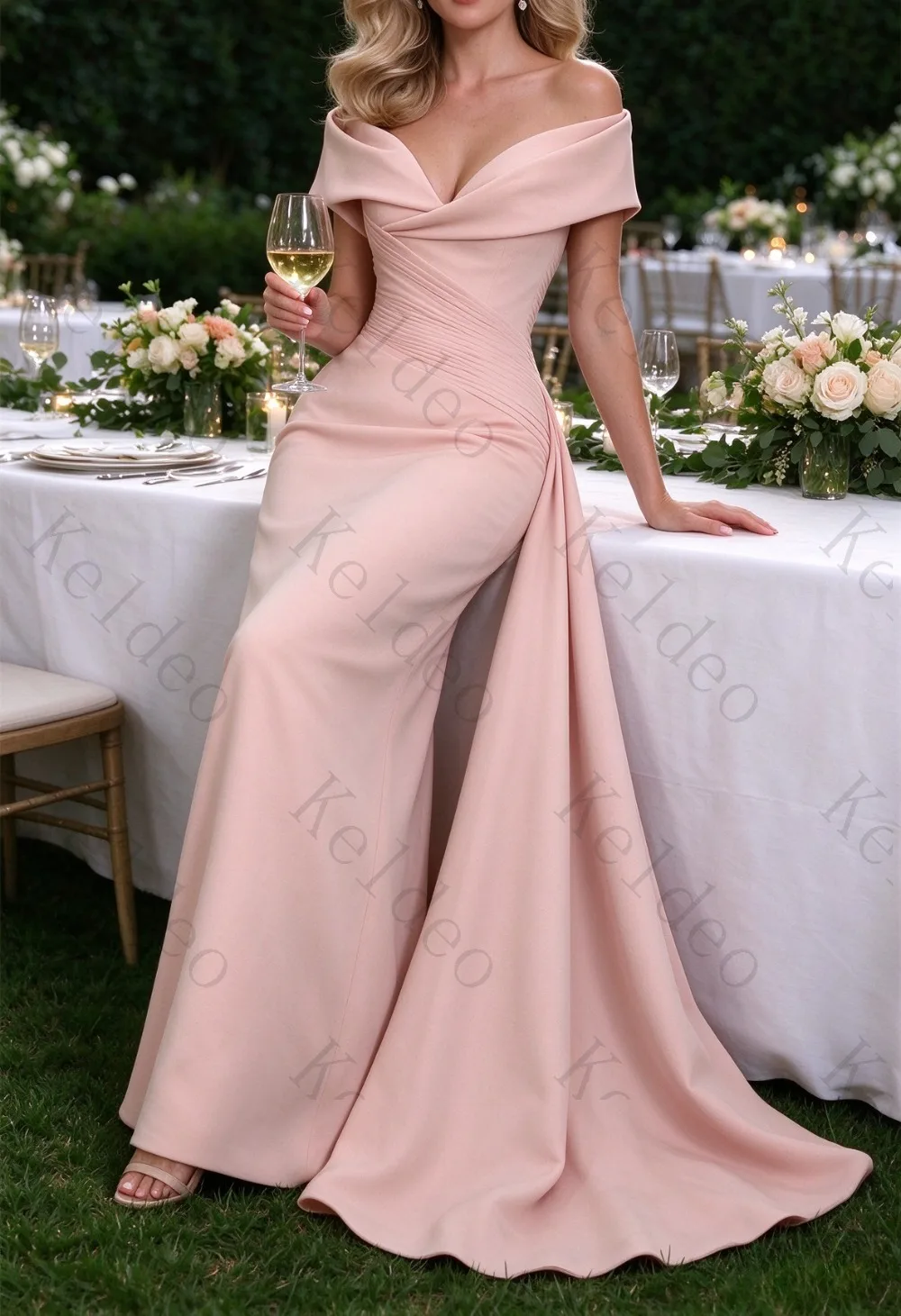Customized Exquisite Off The Shoulder Slim Mermaid Evening Gowns Pleated Trailing Formal Party Prom Dress Wedding Guest Dresses
