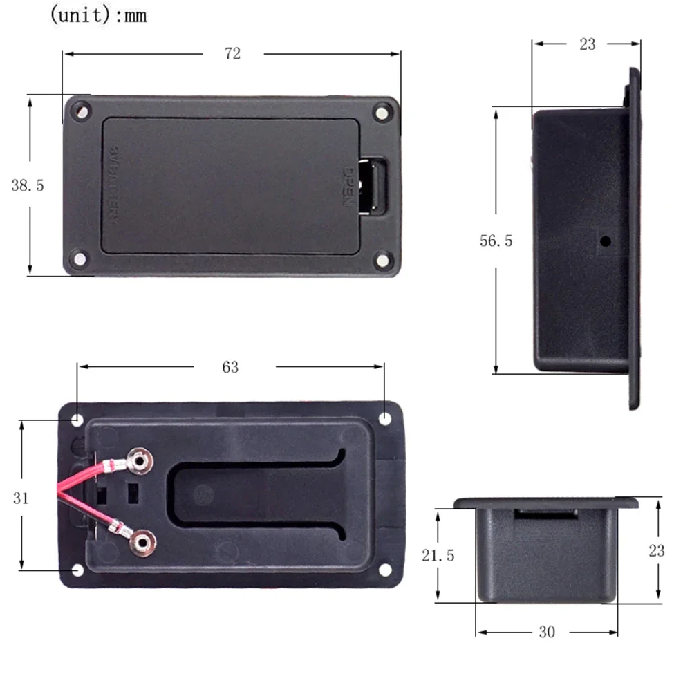 9V Pickup Battery Holder Case Box Compartment Cover Acoustic Guitar Replacement