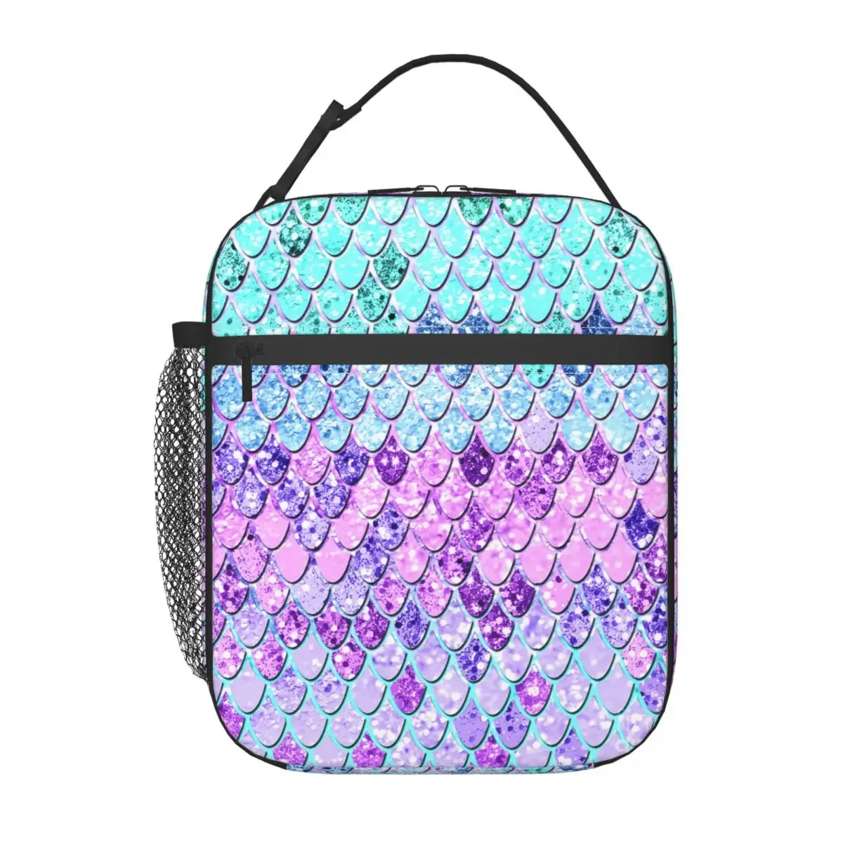 Custom Glitter Mermaid Scales Print Lunch Bag Women Cooler Warm Insulated Lunch Boxes for Children School