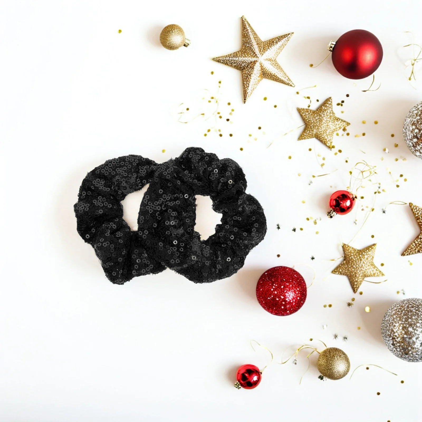 

2pcs Sequin Scrunchies Bright Stretchy Bands For Women Holiday Party Use Fabric Hair Ties Glitter Ponytail Holders Christmas