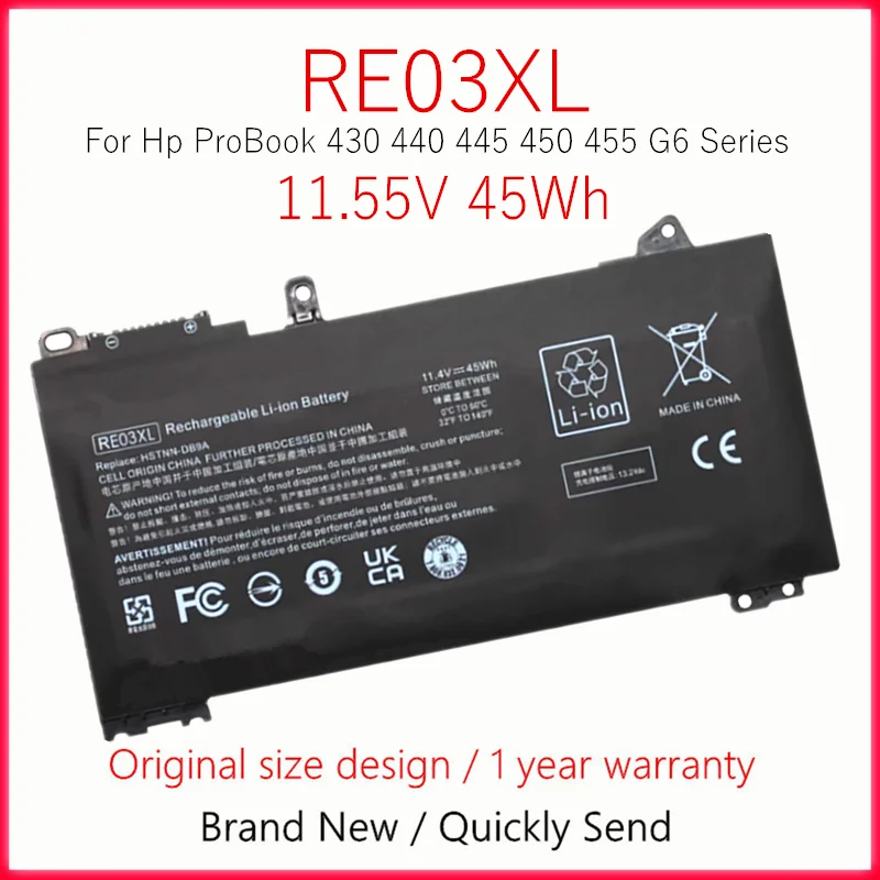 

RE03XL Laptop Battery For HP ProBook 430 440 445 450 455 G6 Series L32407-2B1 HSTNN-DB9A HSTNN-OB1C HSTNN-UB7R L32407-AC1