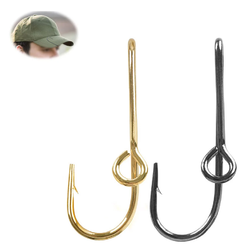 10Pcs Outdoor Fish Hook Hat Clip Hats Pin Custom Colored Fish Hook for Hat Golden/Black Fishing Hooks Money/Tie Clasp