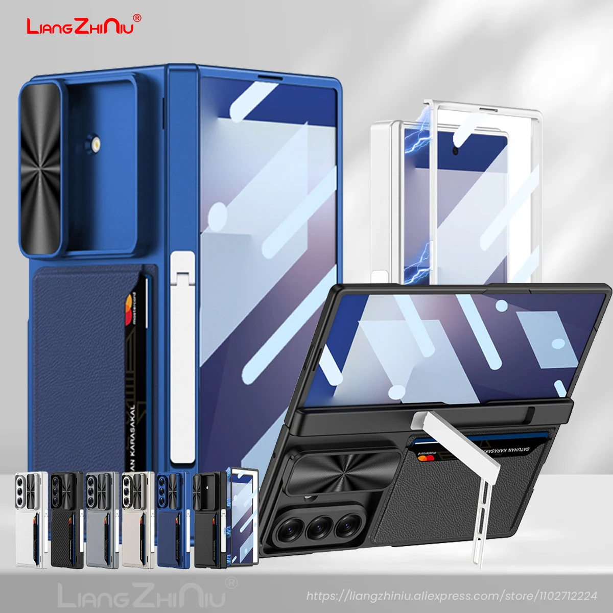 

For Samsung Galaxy Z Fold 7 Phone Case With Sliding Camera Cover Folding Stand Card Case Tpu+Pc With Front Screen Protector